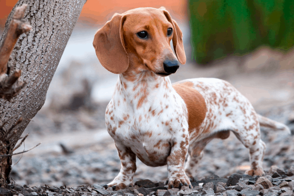 piebald short haired dachshund